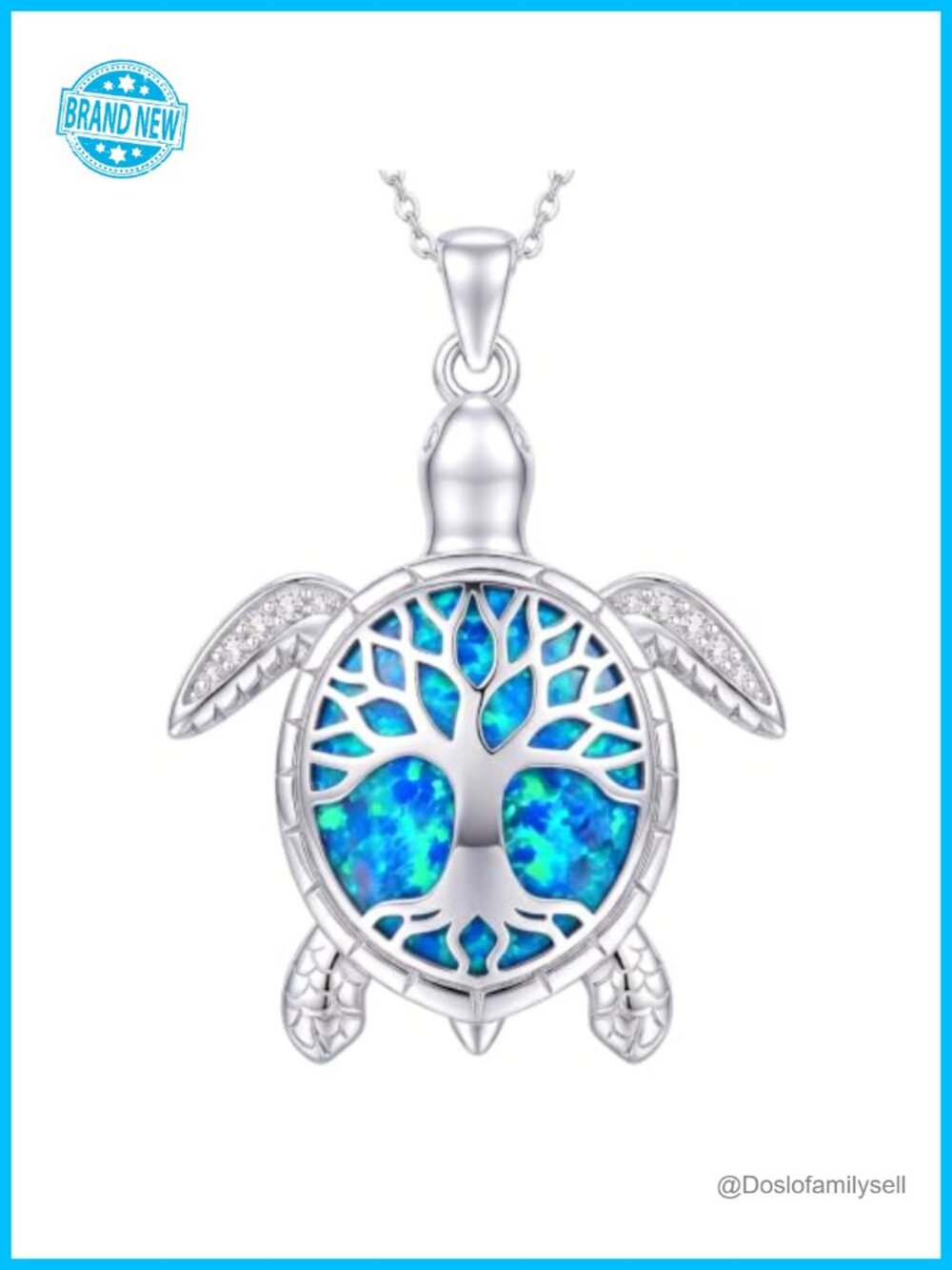 925 Sterling Silver Turtle Tree of Life Opal Diamond Pendant Necklace for Women
